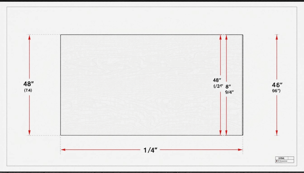 A standard sheet of plywood showing its dimensions.