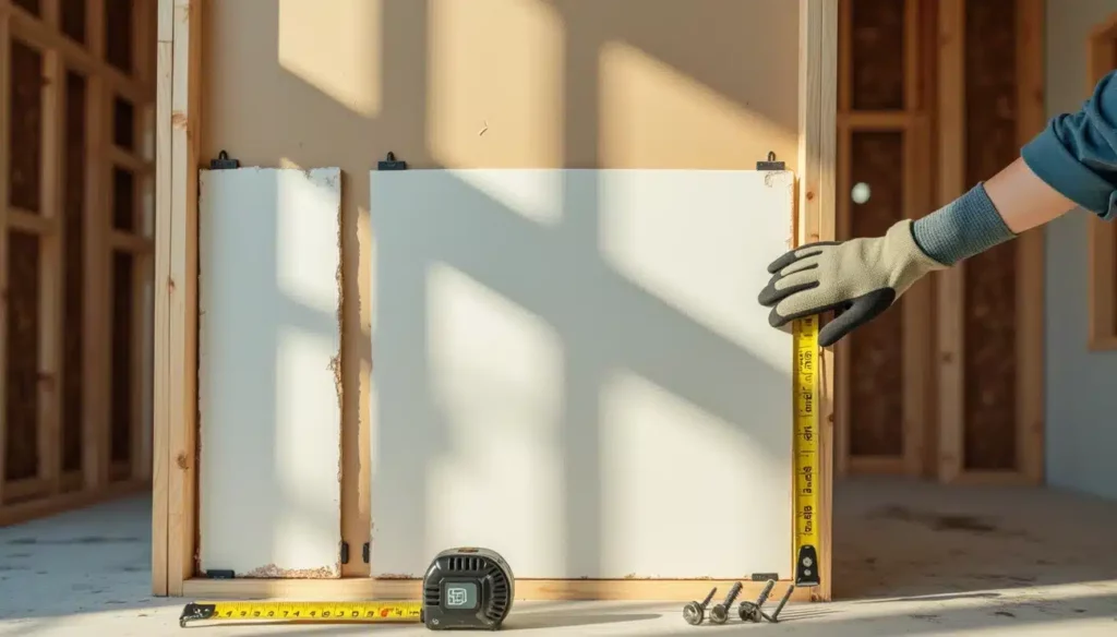 Contractor showing different thicknesses of drywall.