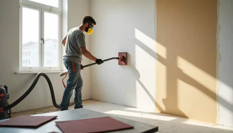A home owner sanding drywall